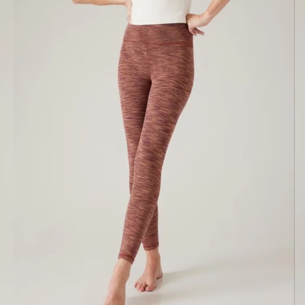 Athleta Transcend  Stratus Nova Dye Brown Textured Tights 7/8 Leggings …